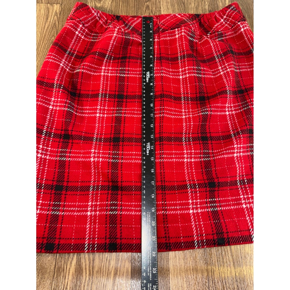 Talbots Woman Red Plaid Wool Blend Mini Skirt Size 14W Tartan Holiday LK4974 - Picture 7 of 7